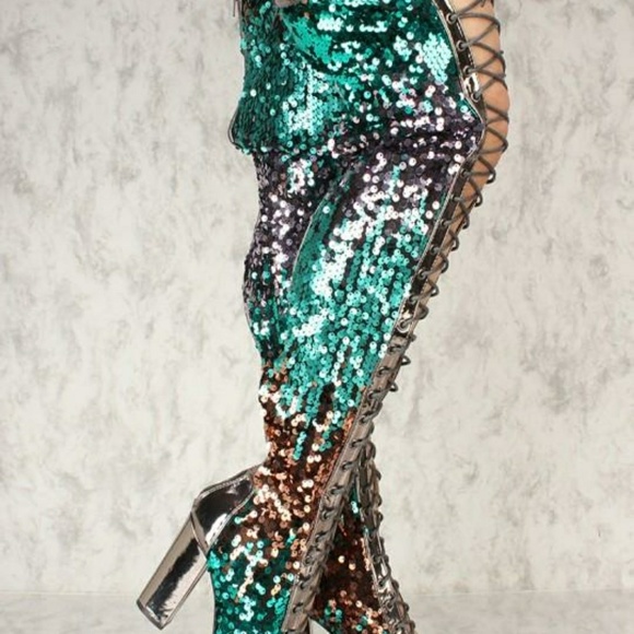 143 Girl Shoes - 2 pairs of thigh high sequin boots size 9
